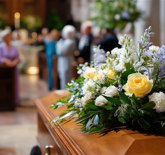 coffin in church